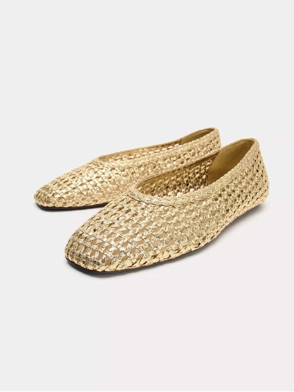 Zara Gold Woven Ballet Flats - Picture 1 of 1